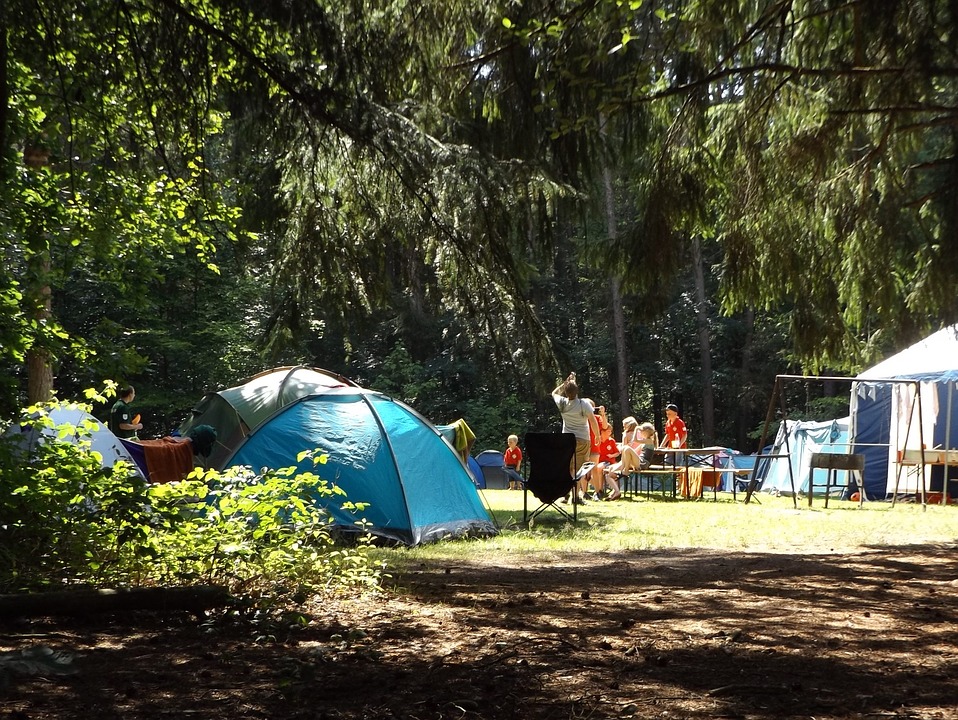 Blue tent camp